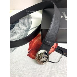 Versace Black Calf Leather Round Medusa Silver Buckle 40mm Belt 