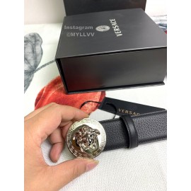 Versace Black Calf Leather Round Medusa Silver Buckle 40mm Belt 