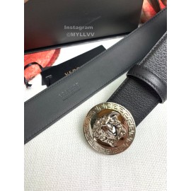 Versace Black Calf Leather Round Medusa Silver Buckle 40mm Belt 