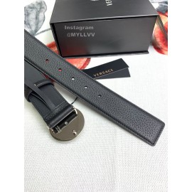 Versace Black Calf Leather Round Medusa Silver Buckle 40mm Belt 