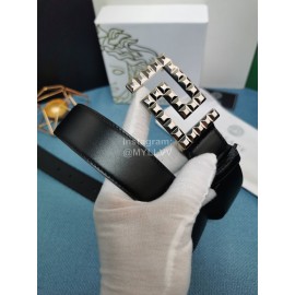 Versace Black Calf Leather Silver Buckle 35mm Belt 