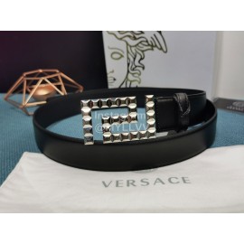 Versace Black Calf Leather Silver Buckle 35mm Belt 