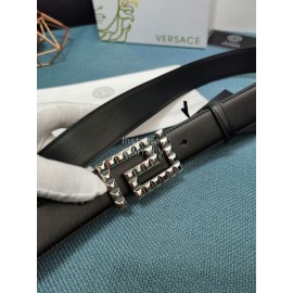 Versace Black Calf Leather Silver Buckle 35mm Belt 