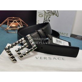 Versace Black Calf Leather Silver Buckle 35mm Belt 