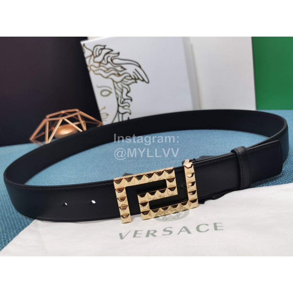 Versace Black Calf Leather Gold Buckle 35mm Belt 