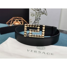 Versace Black Calf Leather Gold Buckle 35mm Belt 