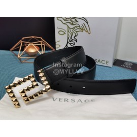 Versace Black Calf Leather Gold Buckle 35mm Belt 