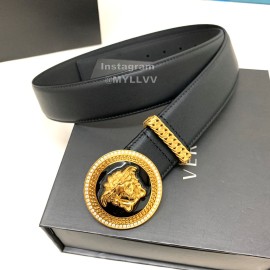 Versace Black Calf Leather Medusa Round Gold Buckle 40mm Belt 