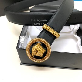 Versace Black Calf Leather Medusa Round Gold Buckle 40mm Belt 