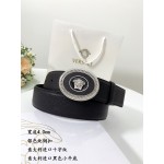 Versace Black Calf Leather Silver Medusa Ellipse Buckle 40mm Belt 