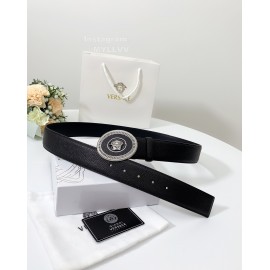 Versace Black Calf Leather Silver Medusa Ellipse Buckle 40mm Belt 