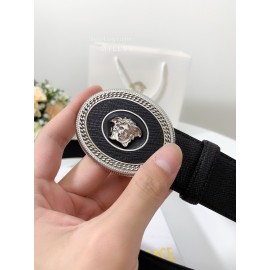 Versace Black Calf Leather Silver Medusa Ellipse Buckle 40mm Belt 