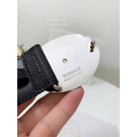 Versace Black Calf Leather Silver Medusa Ellipse Buckle 40mm Belt 