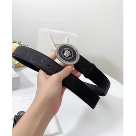 Versace Black Calf Leather Silver Medusa Ellipse Buckle 40mm Belt 