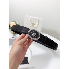 Versace Black Calf Leather Silver Medusa Ellipse Buckle 40mm Belt 