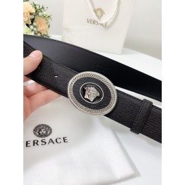 Versace Black Calf Leather Silver Medusa Ellipse Buckle 40mm Belt 