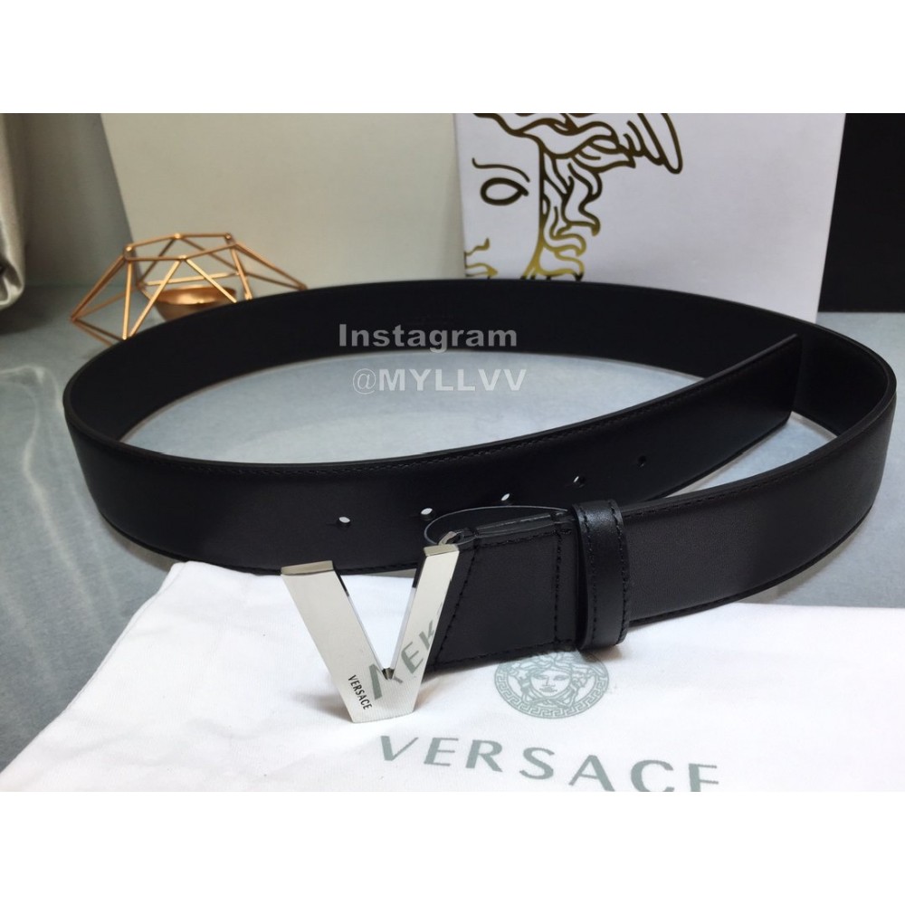 Versace Black Calf Leather V Buckle 40mm Belt 