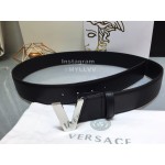 Versace Black Calf Leather V Buckle 40mm Belt 