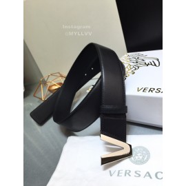 Versace Black Calf Leather V Buckle 40mm Belt 