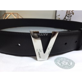 Versace Black Calf Leather V Buckle 40mm Belt 