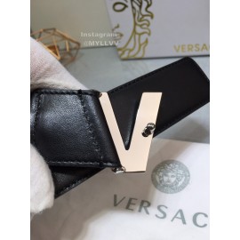 Versace Black Calf Leather V Buckle 40mm Belt 