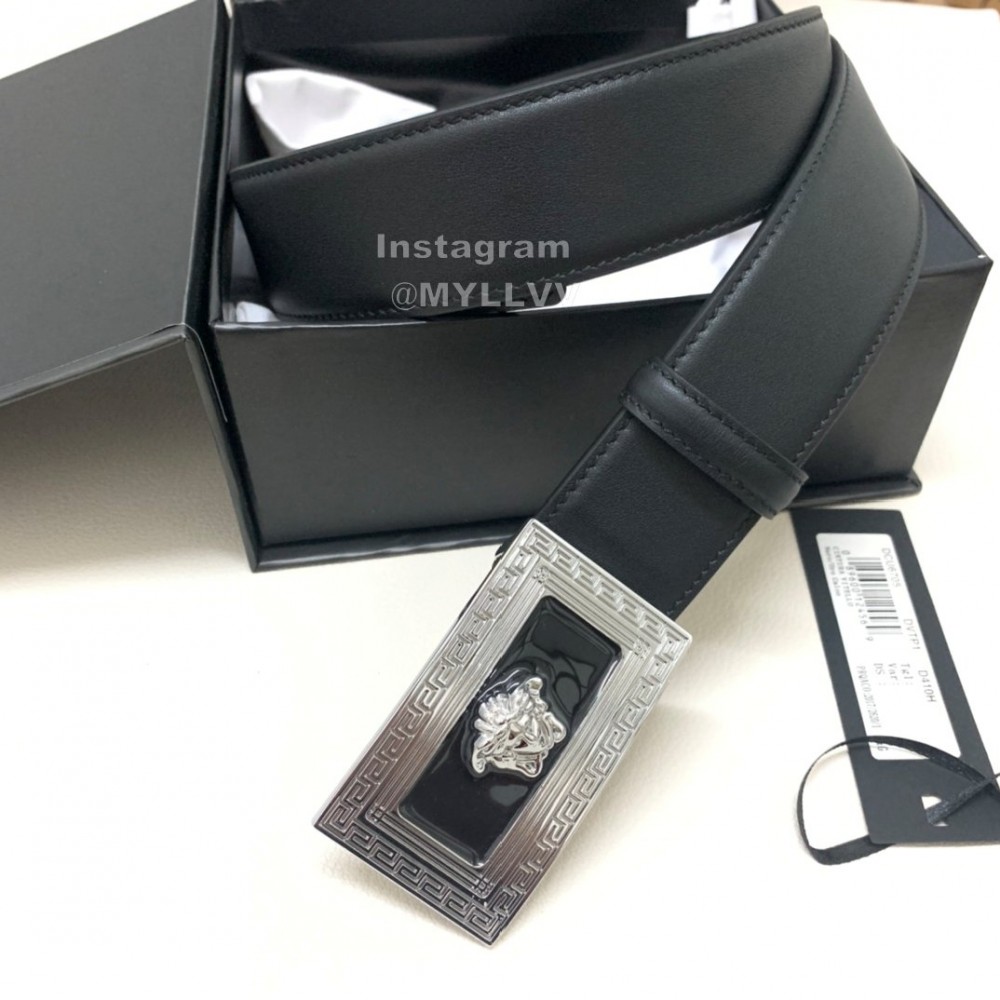 Versace Black Calf Leather Silver Square Buckle 40mm Belt 