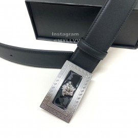 Versace Black Calf Leather Silver Square Buckle 40mm Belt 