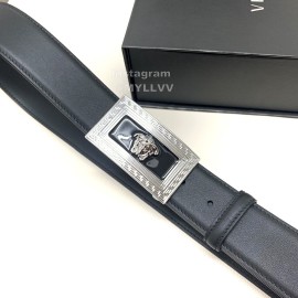 Versace Black Calf Leather Silver Square Buckle 40mm Belt 