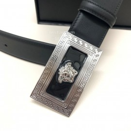 Versace Black Calf Leather Silver Square Buckle 40mm Belt 