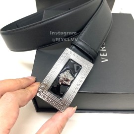 Versace Black Calf Leather Silver Square Buckle 40mm Belt 