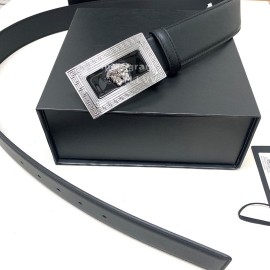 Versace Black Calf Leather Silver Square Buckle 40mm Belt 