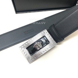 Versace Black Calf Leather Silver Square Buckle 40mm Belt 