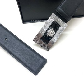 Versace Black Calf Leather Silver Square Buckle 40mm Belt 