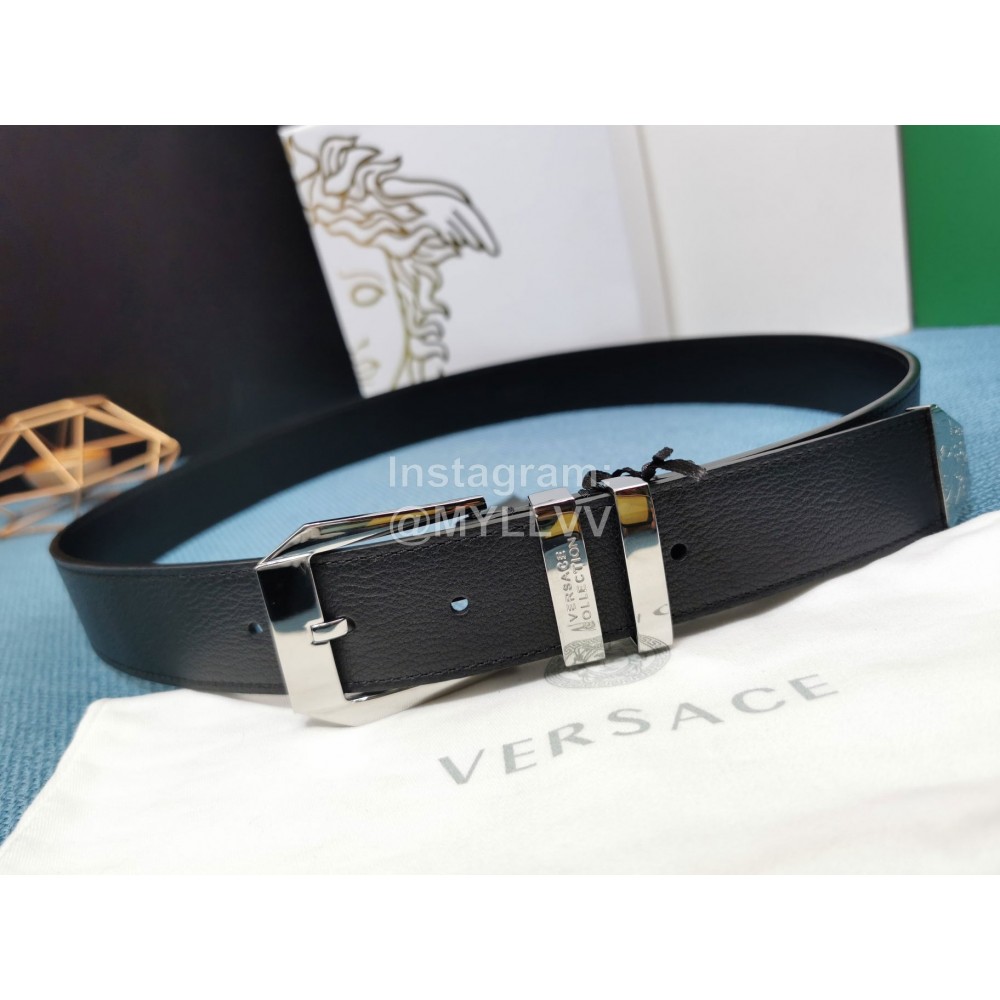 Versace Black Calf Leather Silver Pin Buckle 35mm Belt