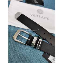 Versace Black Calf Leather Silver Pin Buckle 35mm Belt