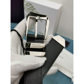 Versace Black Calf Leather Silver Pin Buckle 35mm Belt