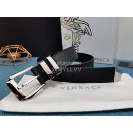 Versace Black Calf Leather Silver Pin Buckle 35mm Belt