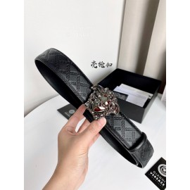 Versace Plaid Calf Leather Electroplated Gun Color Medusa Buckle 38mm Belt