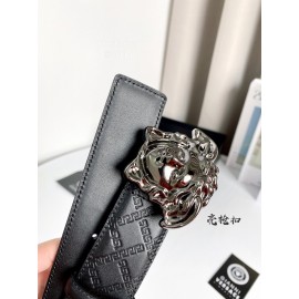 Versace Plaid Calf Leather Electroplated Gun Color Medusa Buckle 38mm Belt