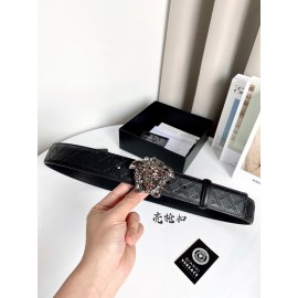 Versace Plaid Calf Leather Electroplated Gun Color Medusa Buckle 38mm Belt