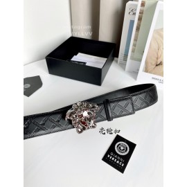 Versace Plaid Calf Leather Electroplated Gun Color Medusa Buckle 38mm Belt