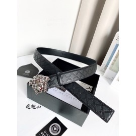 Versace Plaid Calf Leather Electroplated Gun Color Medusa Buckle 38mm Belt