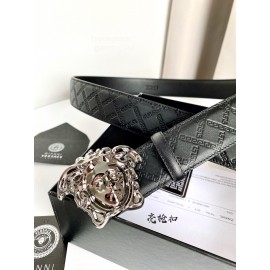 Versace Plaid Calf Leather Electroplated Gun Color Medusa Buckle 38mm Belt