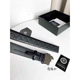 Versace Plaid Calf Leather Electroplated Gun Color Medusa Buckle 38mm Belt