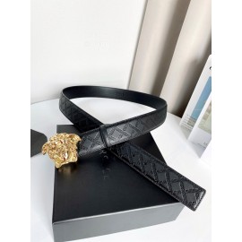 Versace Plaid Calf Leather Electroplated Gold Medusa Buckle 38mm Belt