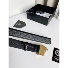 Versace Plaid Calf Leather Electroplated Gold Medusa Buckle 38mm Belt