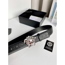 Versace Calf Leather Electroplated Silver Medusa Buckle 38mm Belt