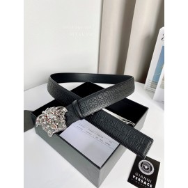 Versace Calf Leather Electroplated Silver Medusa Buckle 38mm Belt