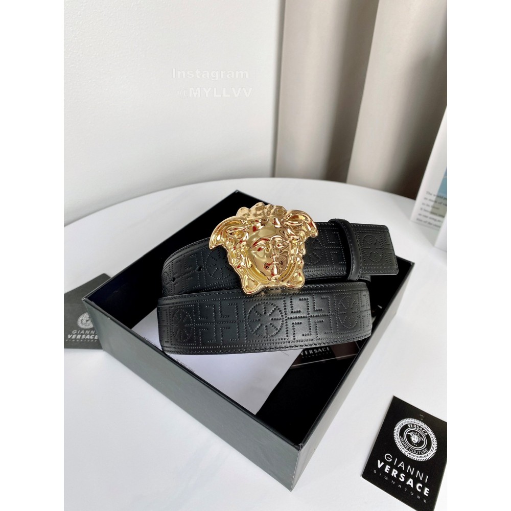 Versace Calf Leather Electroplated Gold Medusa Buckle 38mm Belt