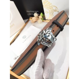 Versace Brown Calf Leather Silver Medusa Buckle 40mm Belt
